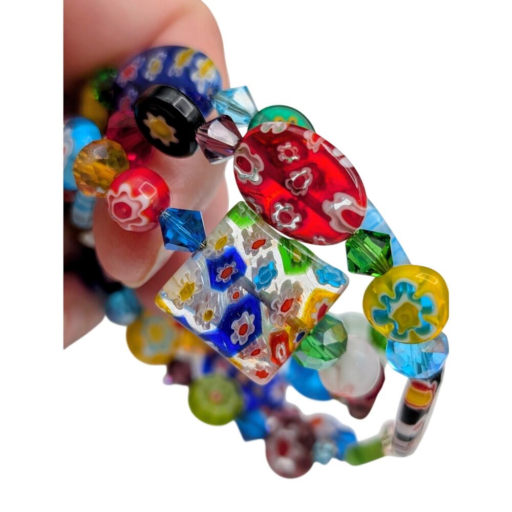 Millefiori Glass Bead Wire Wrap Bracelet - Picture 2 of 7